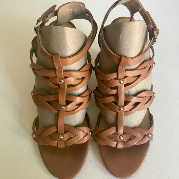 Ivanka Trump Wedge Sandals Brown Leather Size 8 - Picture 2 of 7